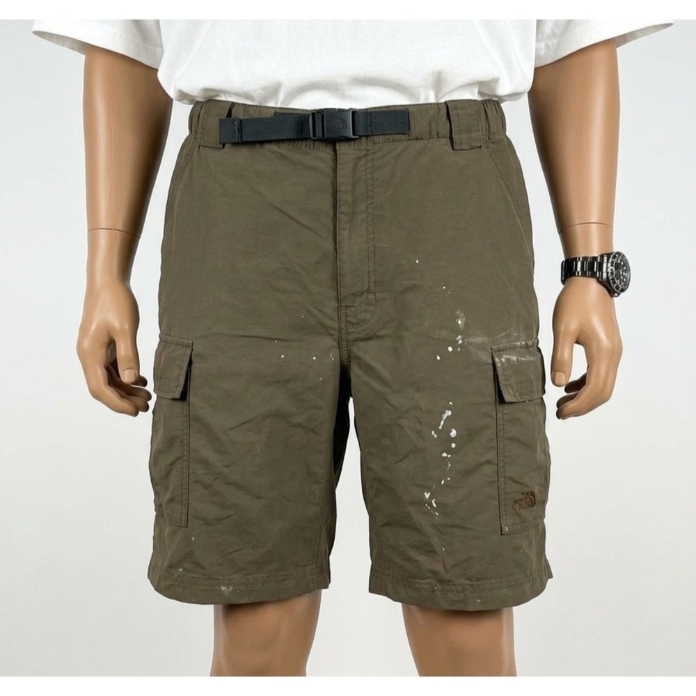 The North Face Nylon Cargo Shorts Mens L Brown Belted Gorpcore Trail Hike Stains